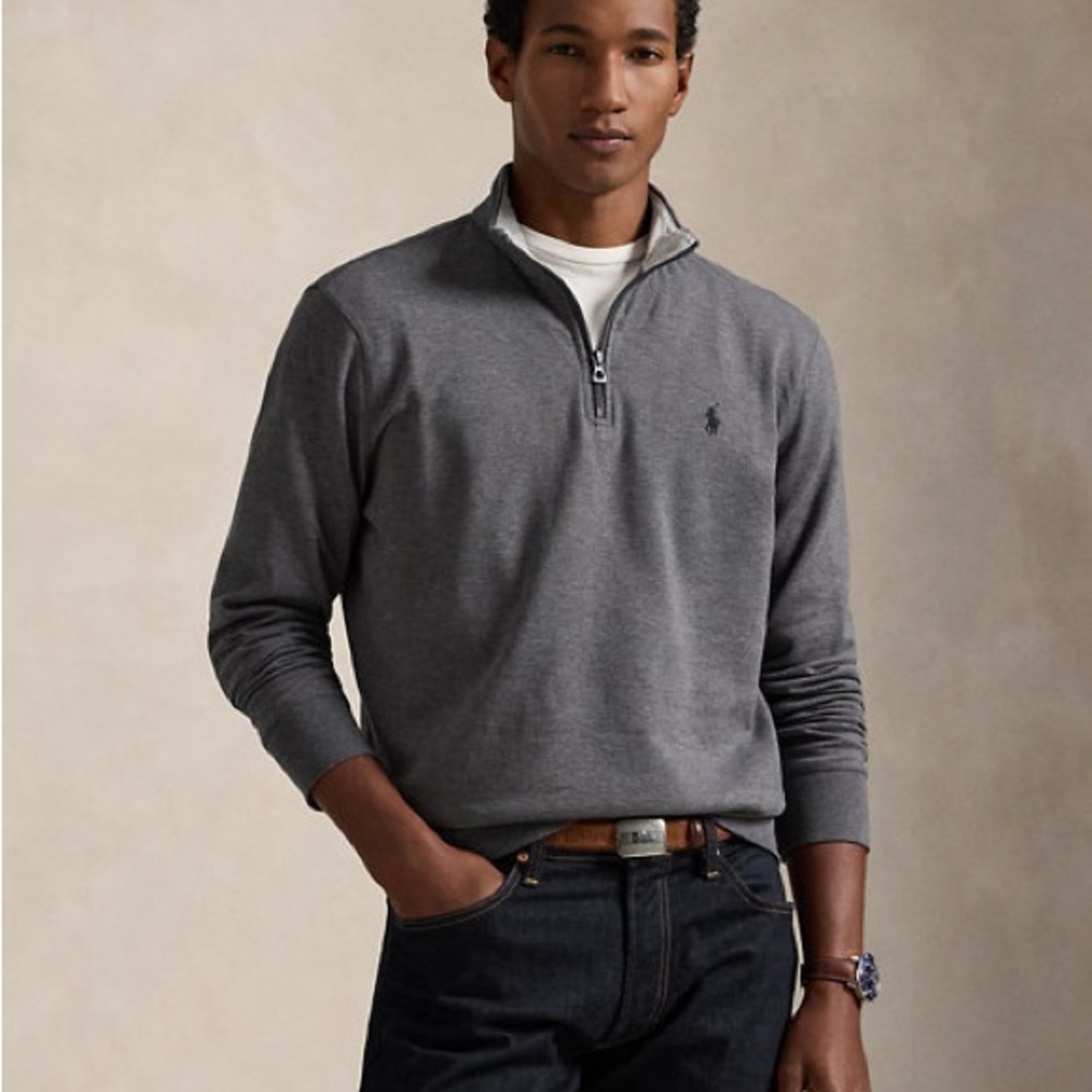 POLO RALPH LAUREN Men's Grey Luxury Jersey Quarter Zip Pullover, Size XL, EUC